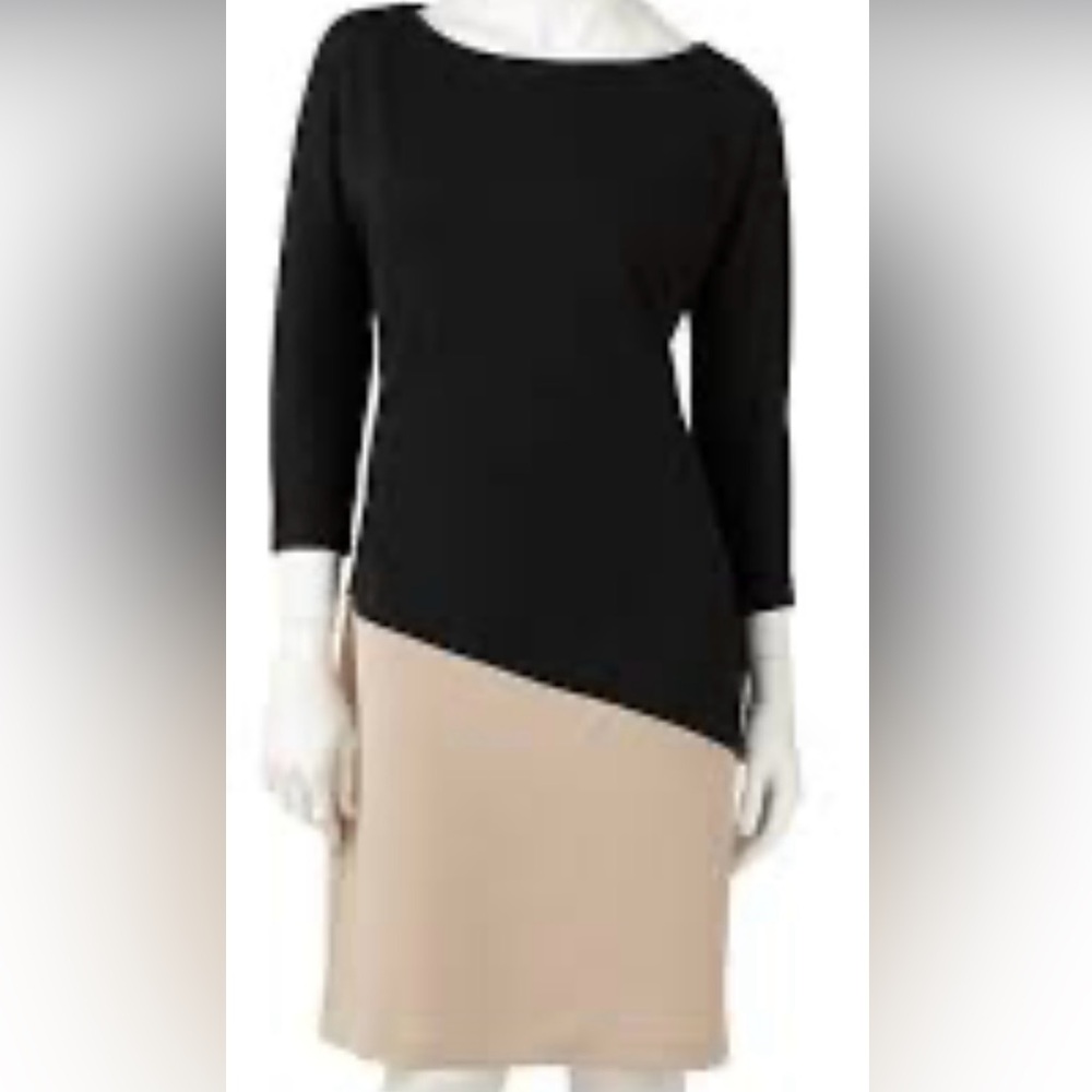 ✔️ Dana Buchman 3/4 Sleeve, A-Line Elegant Black/Tan Dress. Size XL. Like new.